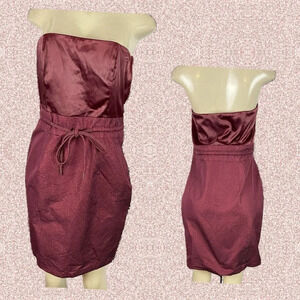 H&M 12 Jrs Maroon Metallic Drawstring Waist Satin Top Strapless Bodycon Dress